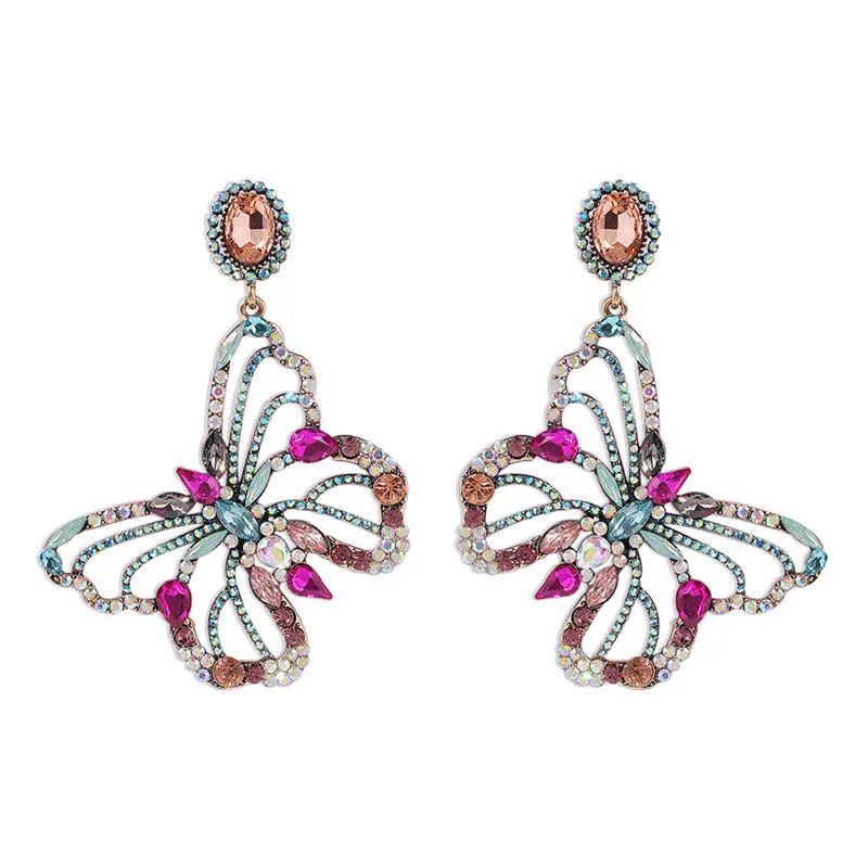 Lega di farfalla + orecchini di fascino del rhinestone orecchini delle donne gioielli in 2 colori E9378