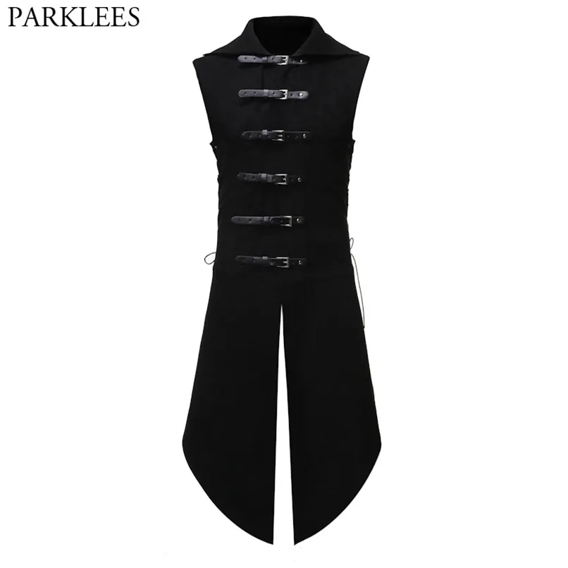 Men's Black Gothic Steampunk Velvet Vest Medieval Victorian Double Breasted Men Suit Vests Tail Coat Stage Cosplay Prom Costume 210923