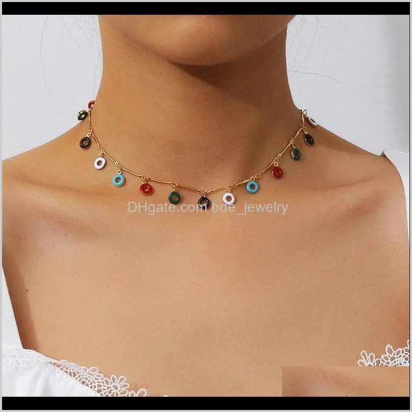 boho rainbow short choker collar with small circle pendants necklace for women summer fashion 2021 jewelry gifts chokers