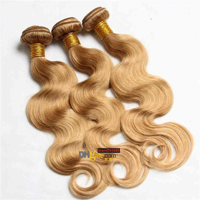 Hot Selling #27 Light Blonde Body Wave Hair Bundles With Lace Closure 8A Virgin Human Hair Weft With Top Closure