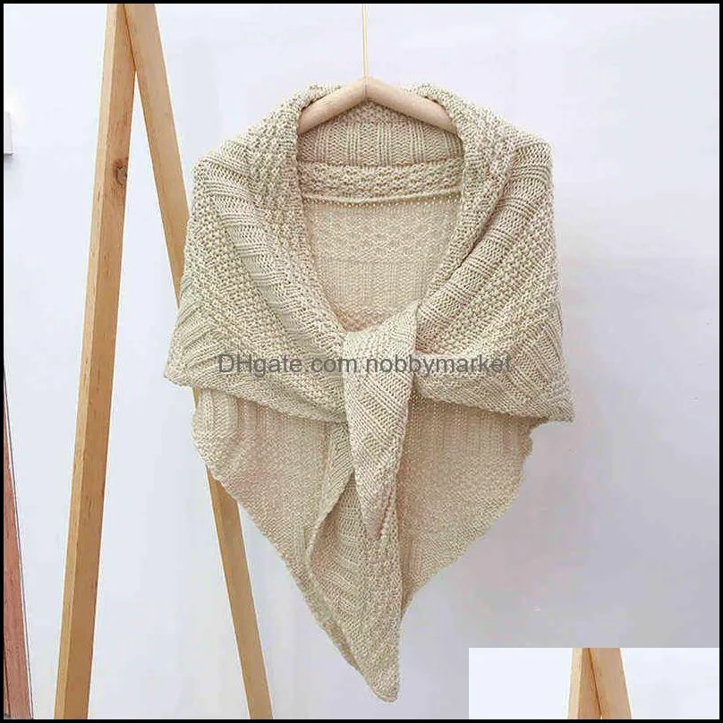 Solid Winter Triangle Scarf Women Knitted Shawl Wraps Large Warm Neckerchief Blanket Female Pashmina Ponchos Tippet For Ladies 211123