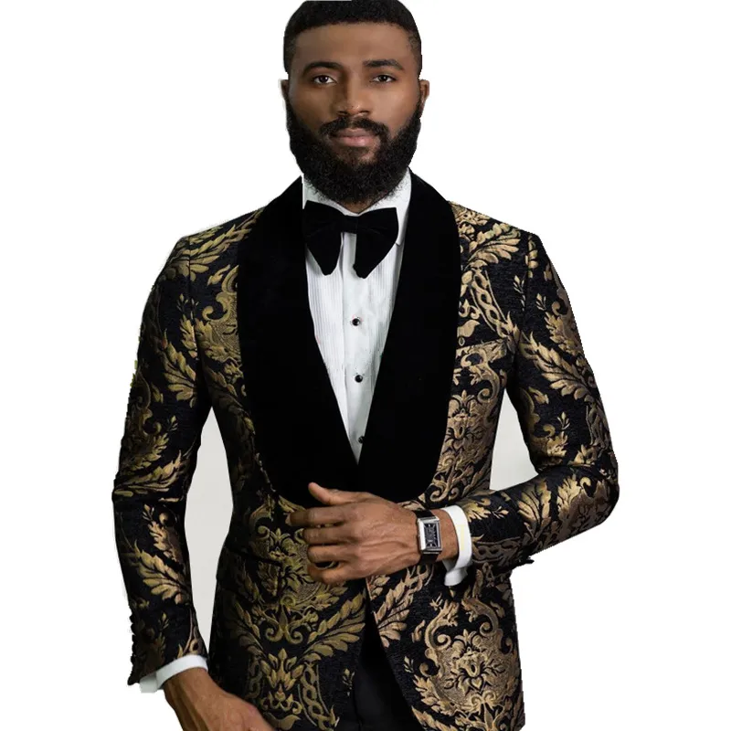 Przystojny Przycisk One Groomsmen Szal Kapel Groom Tuxedos Mężczyźni Garnitury Ślub / Prom / Dinner Man Blazer (kurtka + krawat + spodnie) T330