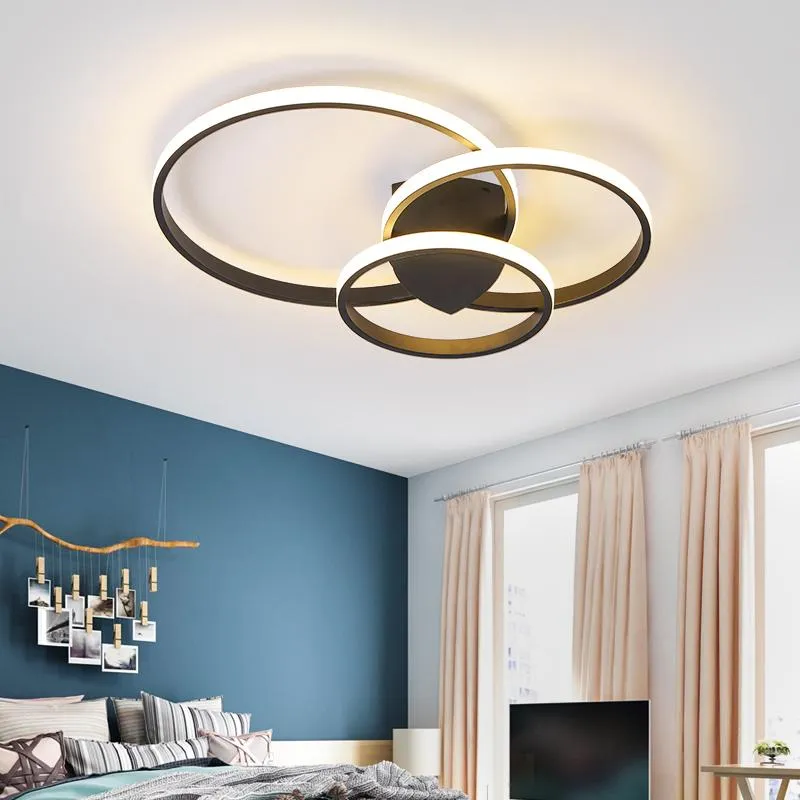 Plafonnier Led rond décoration pour chambre salon lustre noir Dimmable cercle lustre luminaires intérieurs lumières