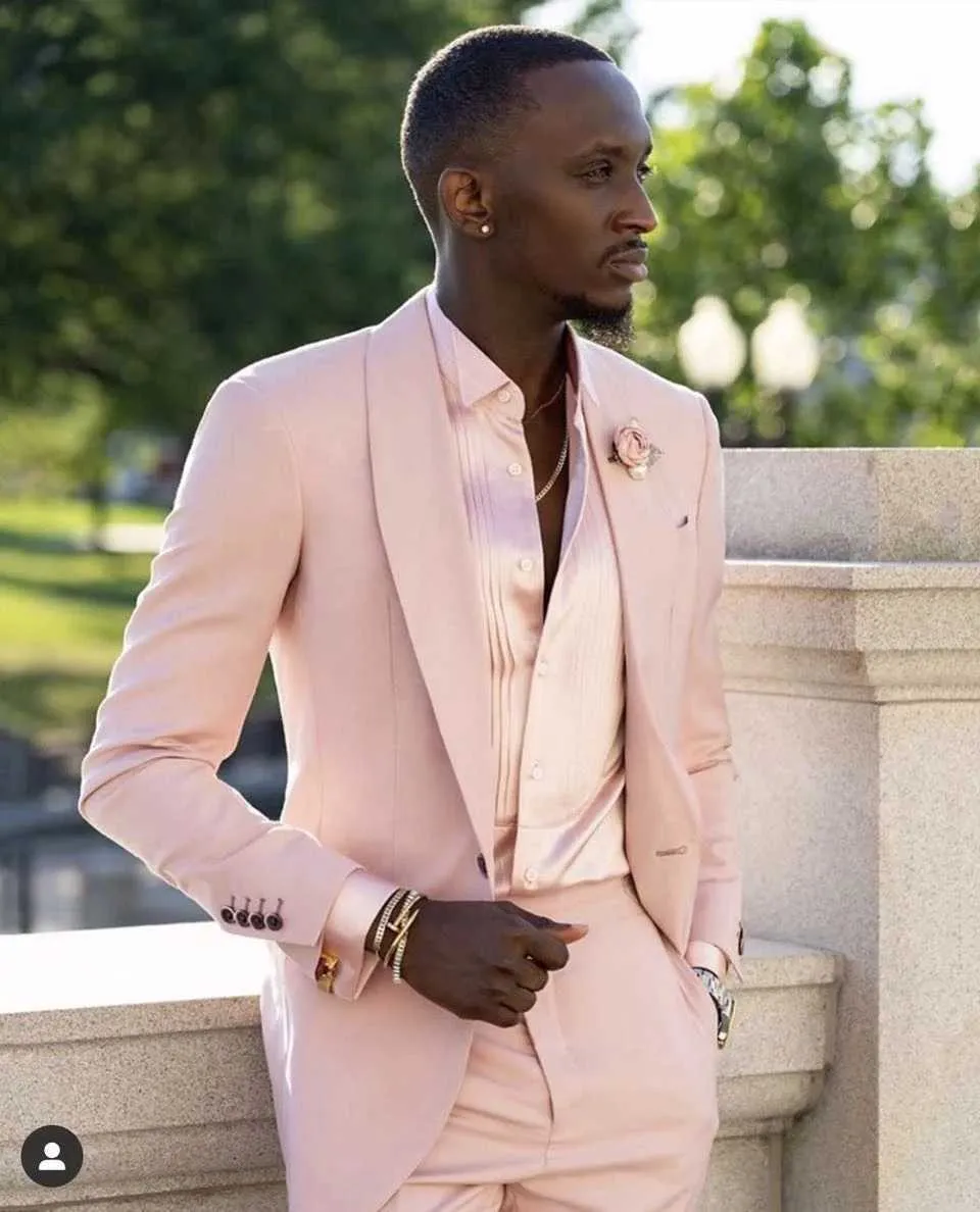 Elegante lusso rosa scialle risvolto matrimonio uomo abiti smoking costume homme terno masculino slim fit sposo giacca 2 pezzi giacca + pantaloni X0909
