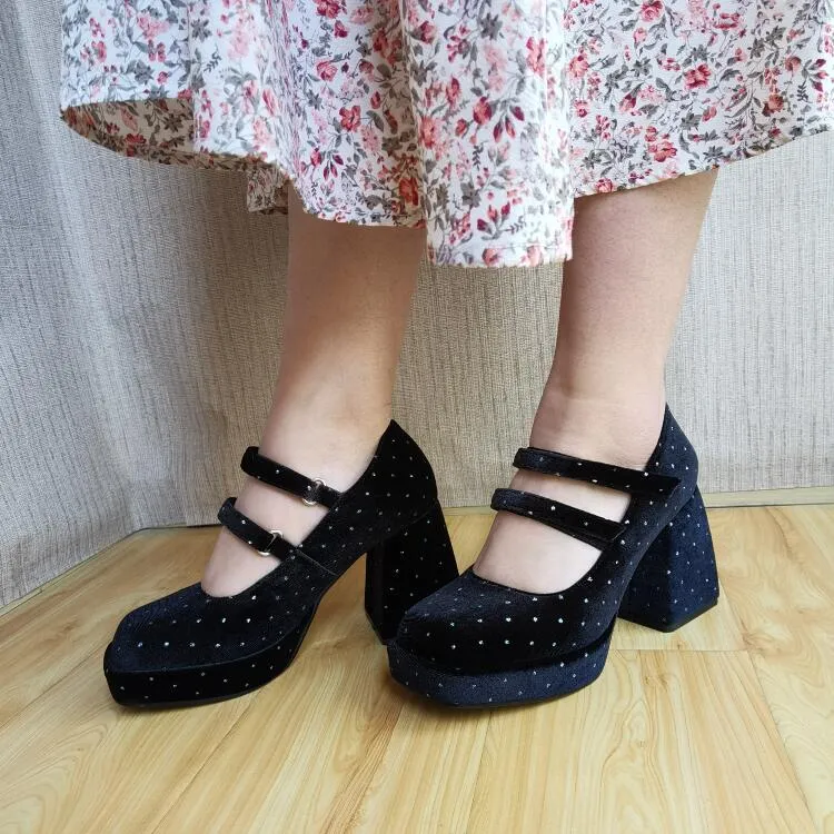 2021 Lady Gerçek Süet Deri Seksi Bayanlar Elbise Ayakkabıları 8.5cm Chinky Yüksek Topuk Platform Sandalet Kare Ayak Ayak Parçaları Jane Tek Satır Toka Düğün Hook Döngü