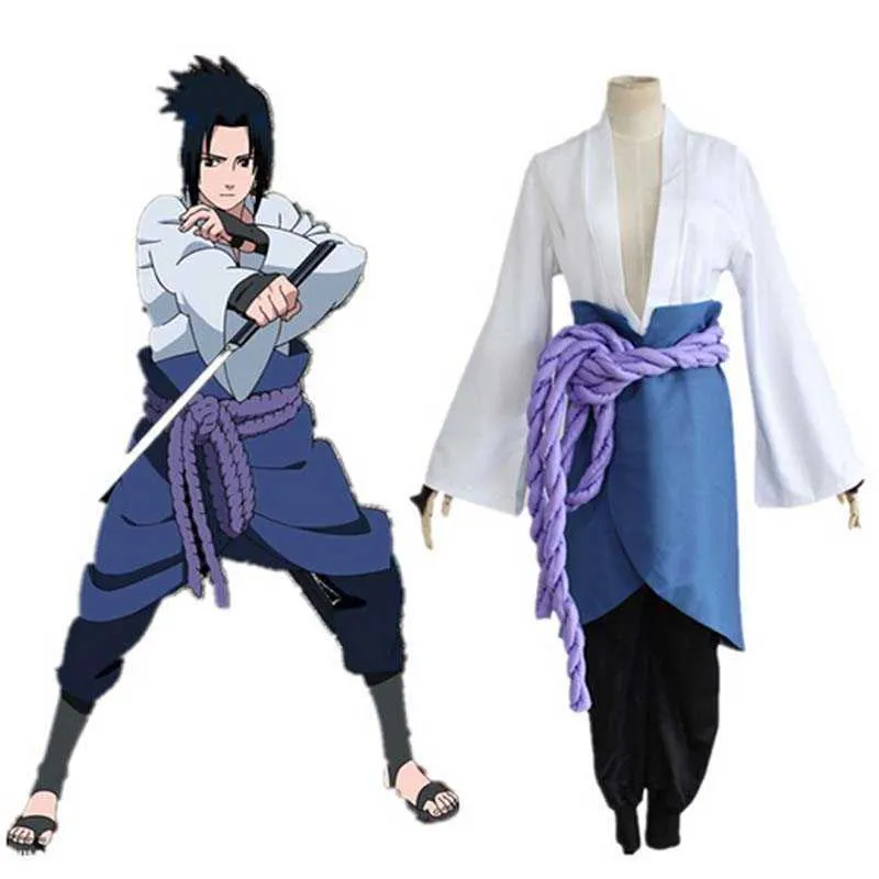 Uchiha Sasuke Cosplay Cosplay Costume Anime Haruto Shippuden Vêtements de troisième génération Halloween Party (Blazer + pantalon + corde de taille + protège-main Y0903