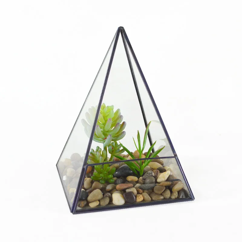 Modern Pyramid Shape Planter de vidro suculento Cacto de ar suculento Terrarium micro paisagem estufa de estufa central vaso de flores