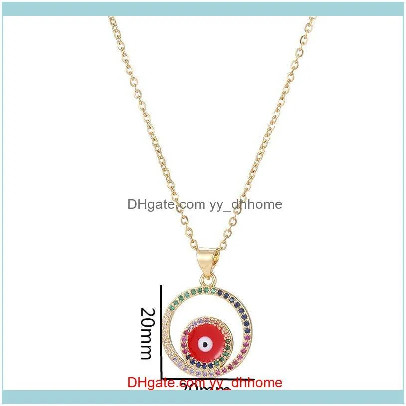 Fashion Color Zircon Stainless Steel Disc Eye Pendant Necklace For Women Initial CZ Party Wedding Jewelry Necklaces