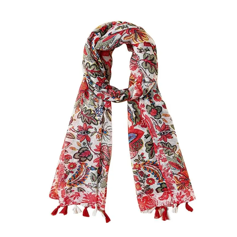 Halsdukar ganska knit halsduk klassisk blomma tryckt mönster stort sjal för kall vinter