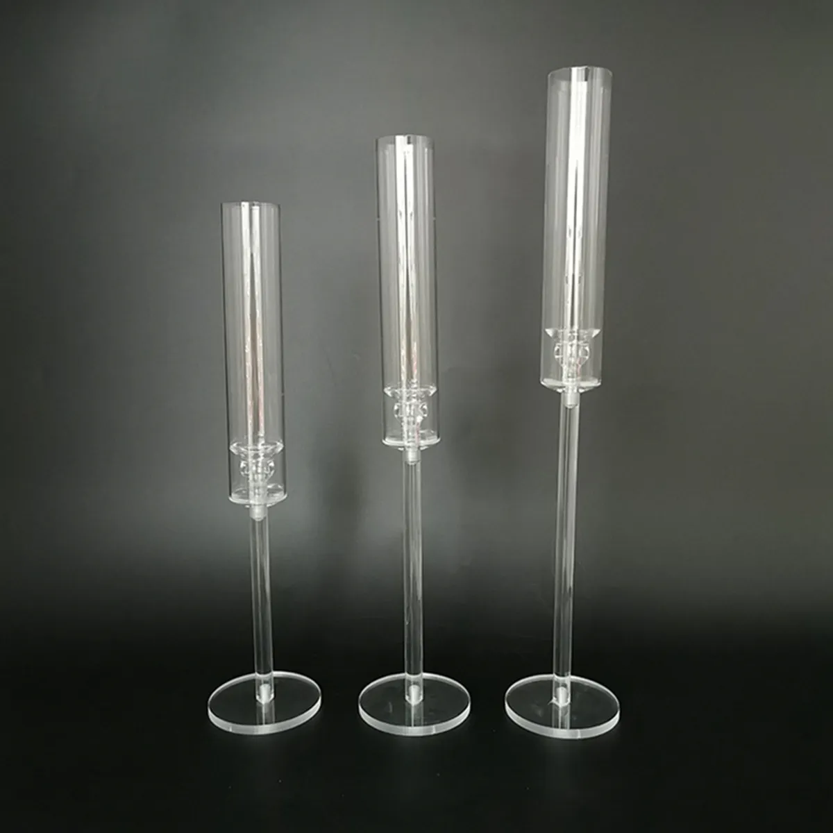 3pcs / set) Tall Candlestick Clear Acrylic Transparent Candelabra Bröllopsbordet Centerpieces Senyu767