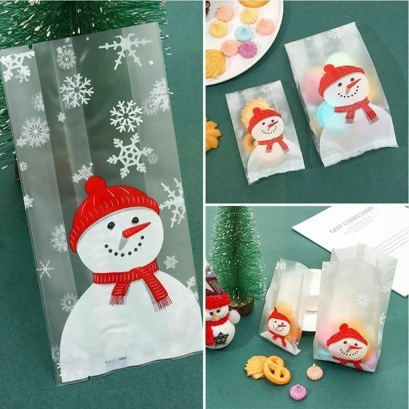 Juldekorationer 50 bitar av god presentväska Bakning Förpackning Snowman Cookie Candy Santa Claus Cartoon U6V0