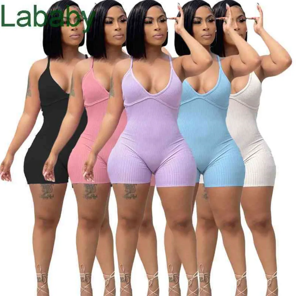 Mulheres Jumpsuits Designer Slim Sexy V Neck suspender macacão cor sólida onesise poço tira bodysuit sem encosto uma peça calças 5 cores