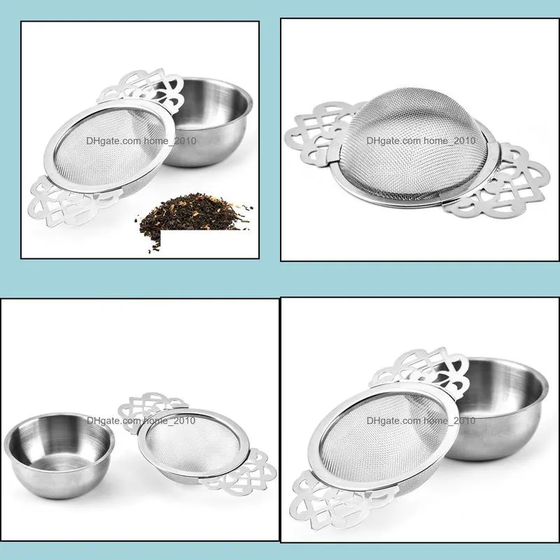 Stainless Steel Tea Strainer Tea Filter with Bottom Cup Double Handle Bulk Filter Reusable Tea Strainer Teapot Accessories