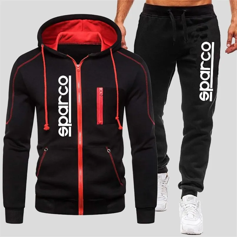 Мужские Sparco Sparco Tracksuits зимняя молния толстовки и бега трусных брюк костюмы ветрозащитный мотоцикл одежда с твердым цветом костюмы 211222