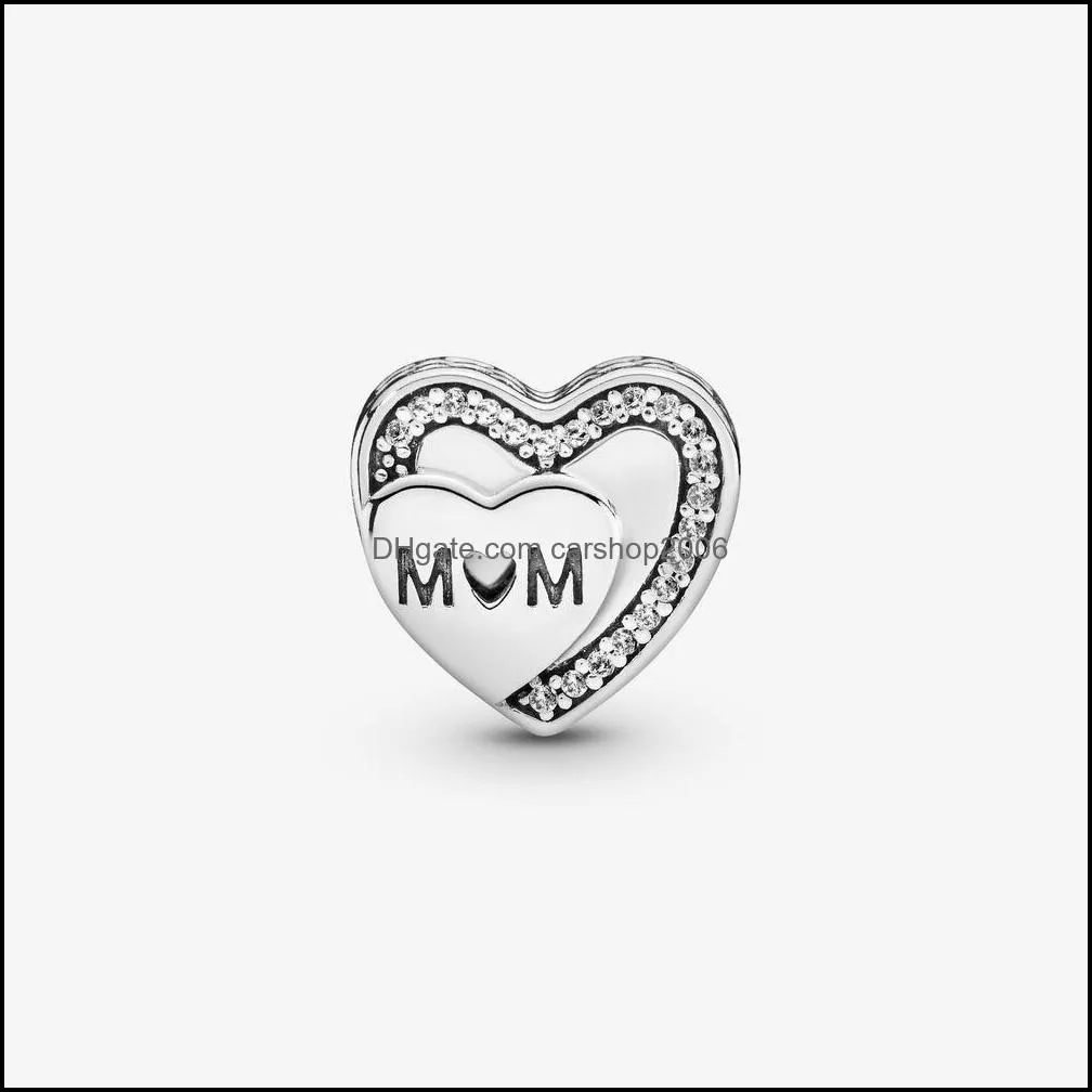 New Arrival 100% 925 Sterling Silver Sparkling Mom Heart Charm Fit Original European Charm Bracelet Fashion Jewelry Accessories