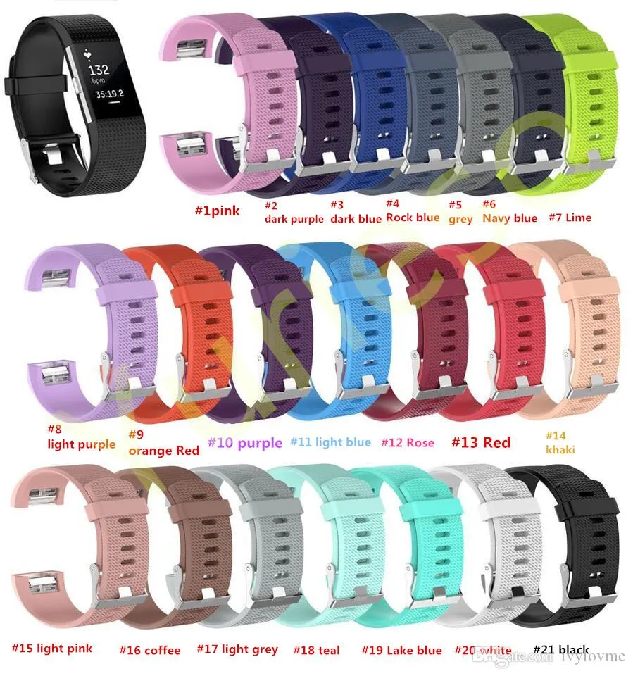 Laagste prijs 21Color Silicone Strap for Fitbit Charge2 Band Fitness Smart Armband Horloges Vervanging Sportriem Bandjes voor Fitbit Charge 2