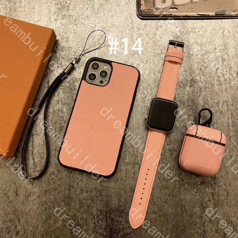 Zestaw 3-częściowy Fashion Telefon dla iPhone 13 Pro Max Mini 11 11pro 11PROMAX 12 12PRO 12PROMAX XS XR XRSMAX PU skórzane AirPods Projektant Suitbandband Suit