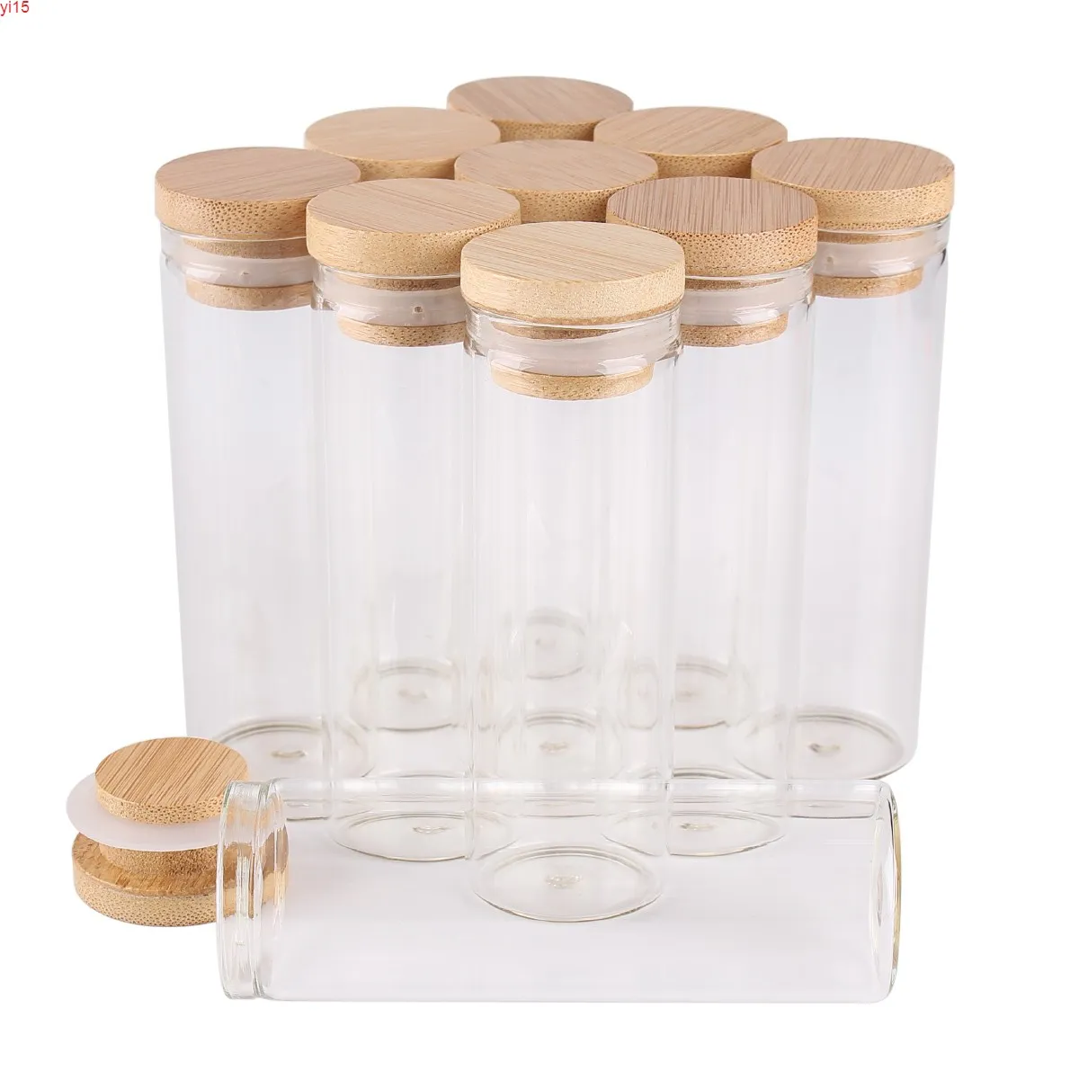 24 pièces 45 ml 30 * 90 mm Tubes à essai avec bouchons en bambou Bocaux en verre Flacons souhaitant des boulons Bouteille de souhaits pour l'artisanat de mariage Giftgood qté