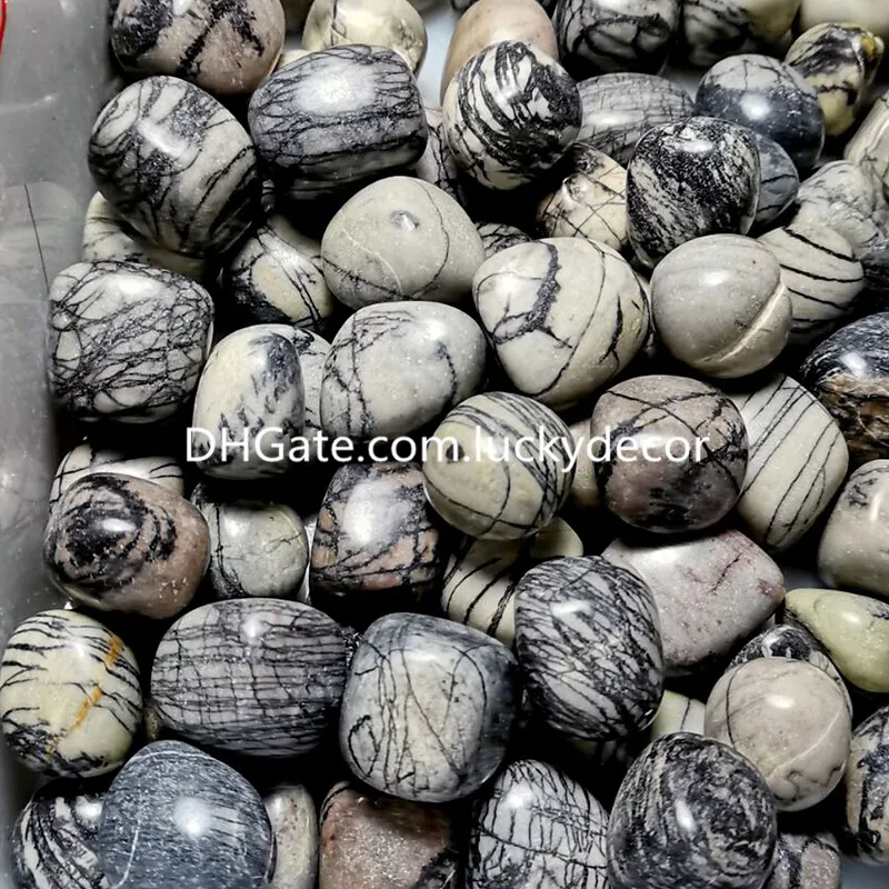 15-25mm Natural Black Reticulated Zebra Striped Stones Stones Artesanato Irregular Aranha Polido Web Picasso Jasper Quartz Rock Crystal Chakra Rede Gemstones