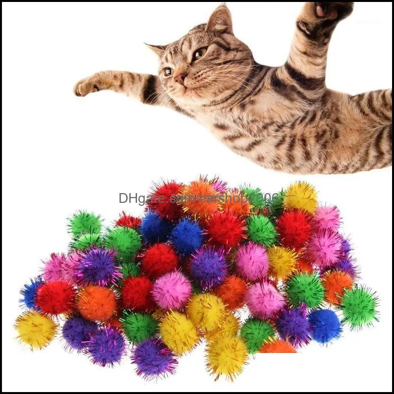 Cat Toys 100Pcs/lot Colorful Mini Sparkly Glitter Tinsel Balls Small Pom Ball For Toys1
