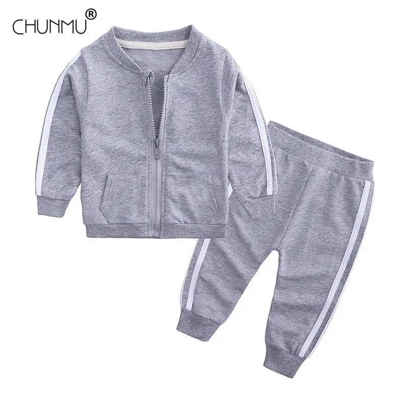 Autumn born Baby Boys Clothes Girls Sets Zipper Long Sleeve Sweatshirts Tops + Pants 2pcs Casual Set 210508