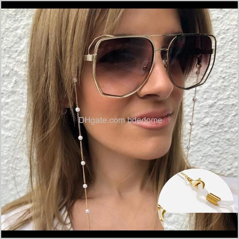 Kedjor Eyewear Fashion Aessory Drop Delivery 2021 glasögon Vit plastpärla Pearl Charm Gold Sier Color Plated Metal Chain Sile Loops