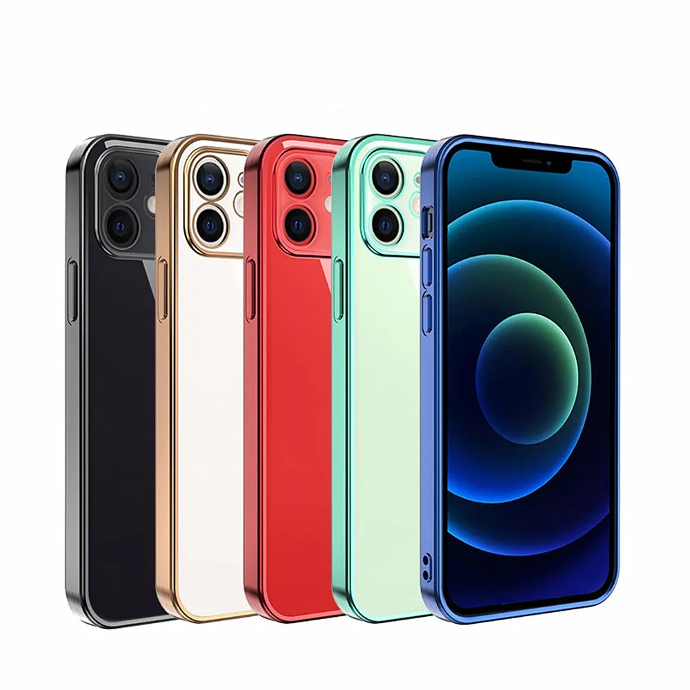 Geplated Edge Square Clear Phone Cases voor iPhone 12 11 Pro Max 12 Mini XR XS MAX 7 8 Plus Soft TPU