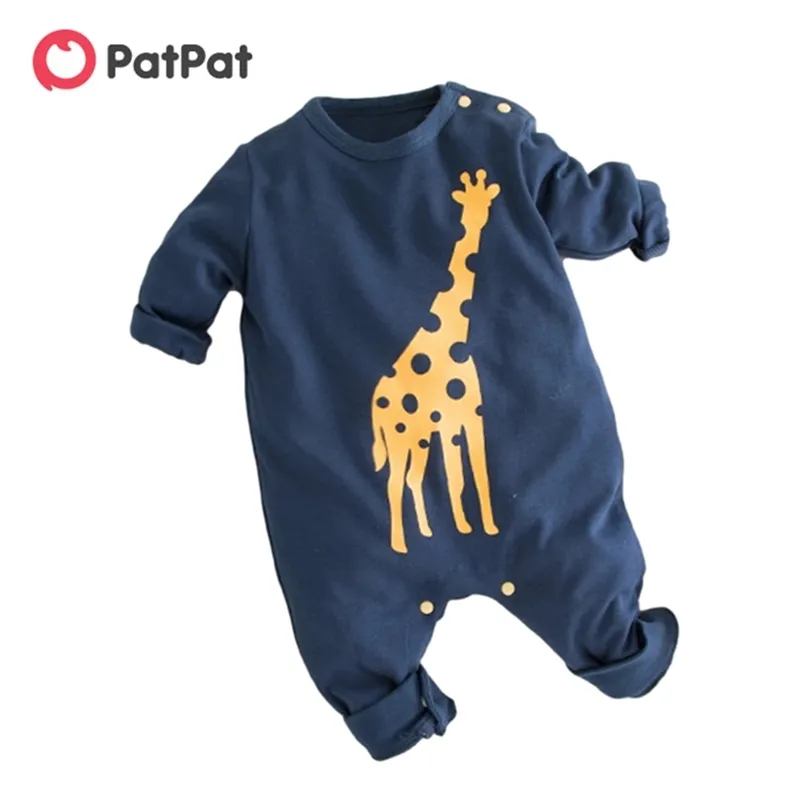 Przyjazd Jesień i zima Żyrafa Drukuj Długim Rękawem Kombinezon Toddler Boy One Kawałki Odzież 210528