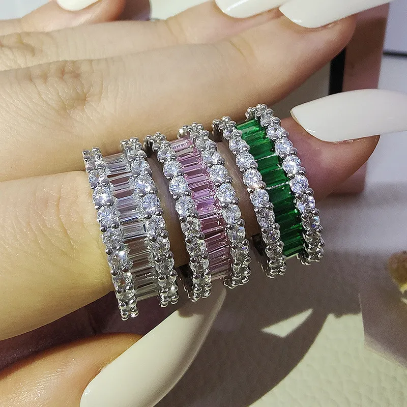 2022 Choucong Anelli di nozze di marca Gioielli di lusso Argento sterling 925 Taglio principessa Multi colore 5A Zircone cubico Eternity Party Donna Anello di fidanzamento Anello regalo