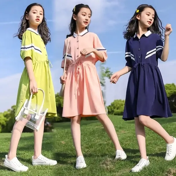 Girls' Summer Dress 2021 New Middle School Children's Summer Dress Girls' Fashion Fancy Dress 5 6 7 8 9 10 11 12 13 14 years old Q0716