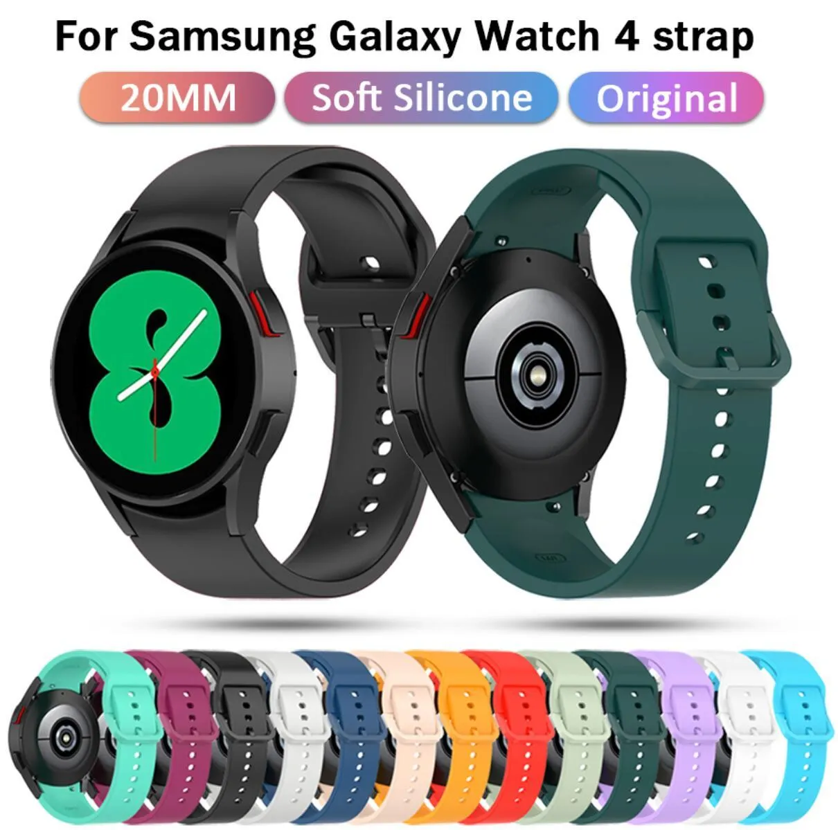 Färgglada spänne Silikon Sportband för Samsung Galaxy Watch 4 Classic 42mm 46mm Armband 20mm handled Band för Galaxy Watch4 40mm 44mm Correa