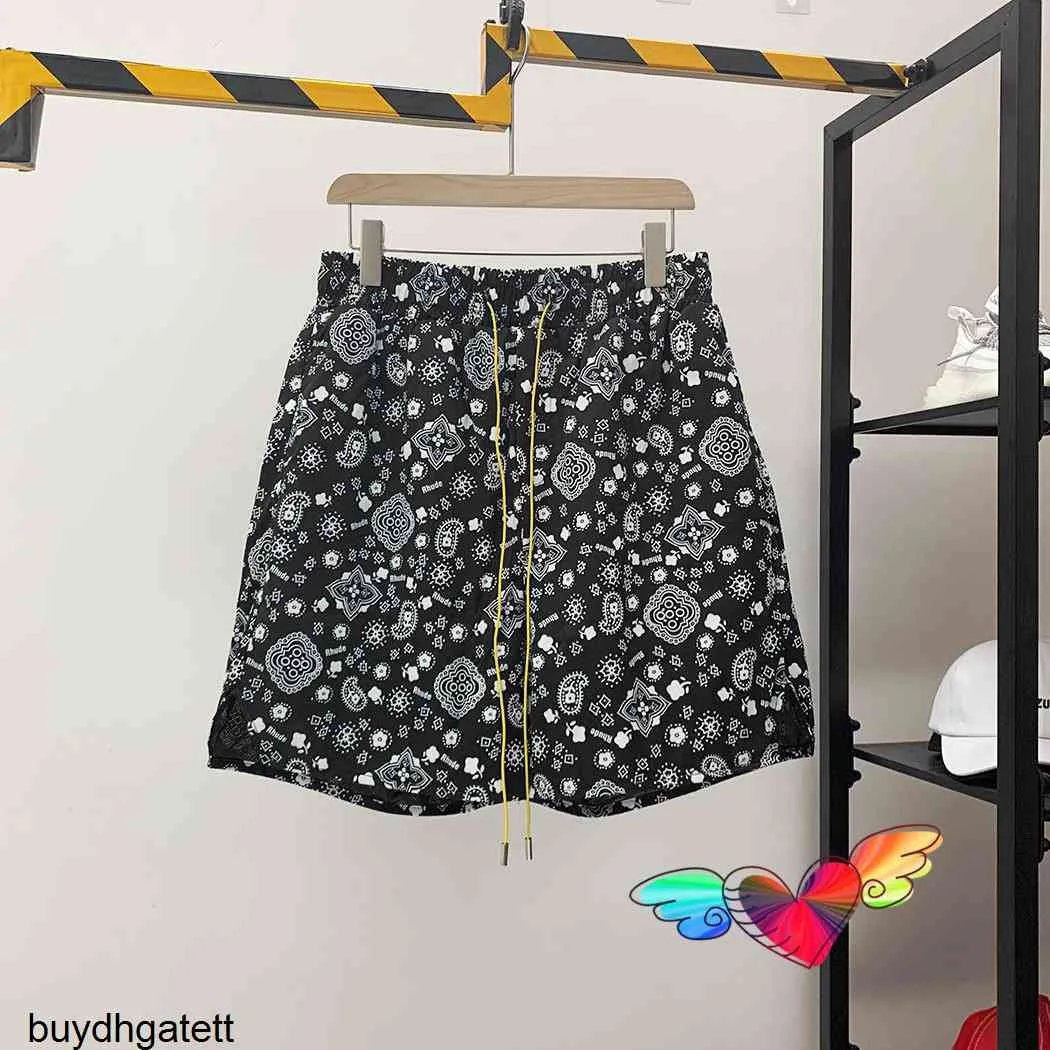 Full Floral Rhude Shorts Men Kvinnor Högkvalitativ Allover Cashew Oversize Yellow Drawstring Breechcloth5lm8