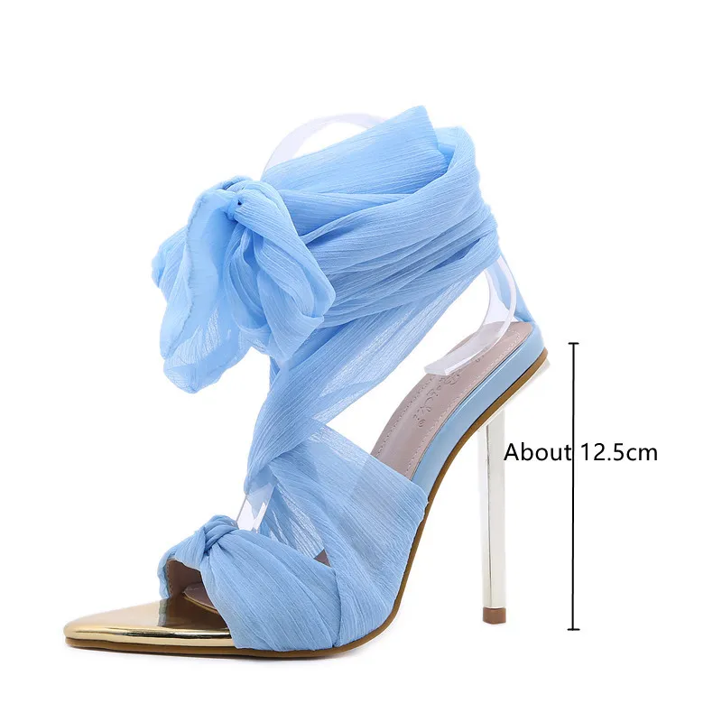 2021 stile di passerella Ultra tacchi alti donne sandali sexy sandali gladiatore incrociati moda estate seta femminile partito scarpe da ballo K78