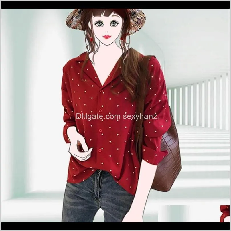 2020 autumn femme dot chiffon shirts long sleeve women blouses chic loose tops vintage polka shirt1