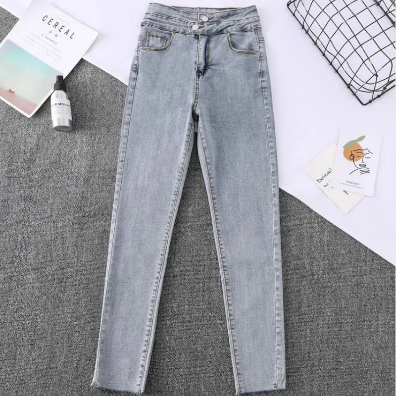 Zweireihige Stretch-Jeans mit hoher Taille, weibliche Ins, schlanke, schlanke Füße, enge Neun-Punkt-Hosen, modischer Wild-Bleistift 210423