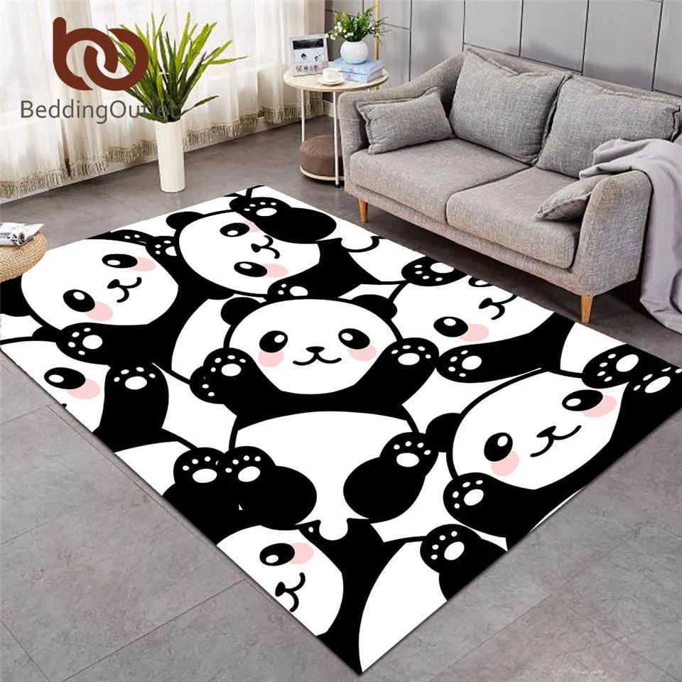 BeddingleTlet Panda Dywany Dekoracyjne Do Salonu Kreskówki Rainbow Floor Mata Zwierząt Kids Bedroom Sypialnia Dywan Alfombra 152x244cm 210626