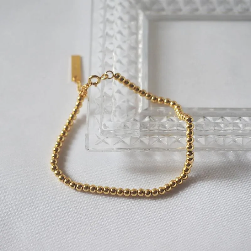 Bijoux de style français géométrique à la mode S925 en argent sterling plaqué or bracelet de perles rondes minimaliste pour les femmes perlées, brins