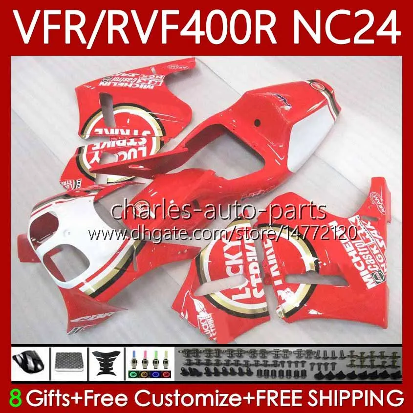 مجموعة الجسم لهوندا RVF400R VFR400 R NC24 V4 VFR400R 87-88 هيكل السيارة 78NO.63 RVF Lucky Red VFR 400 RVF400 ص 400RR 87 88 VFR400RR VFR 400R 1988 1988 دراجة نارية Fleading