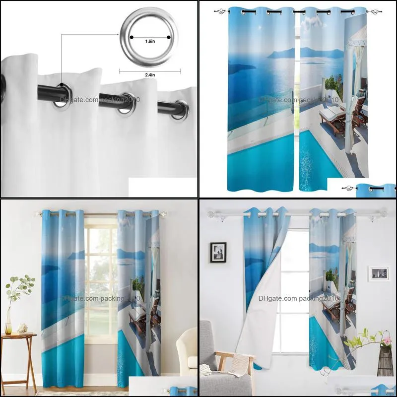 Curtain & Drapes Sea Building Swimming Pool Blue Sky Living Room Bedroom Large Window Curtains Balcony Outdoor Gazebo Hanging
