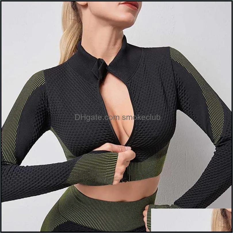 Yoga Outfits Women Shirts Zip Closure Seamless Top Sports Clothing Long Sleeve Shirt Fitness Tops Gym Wear Sport Workout