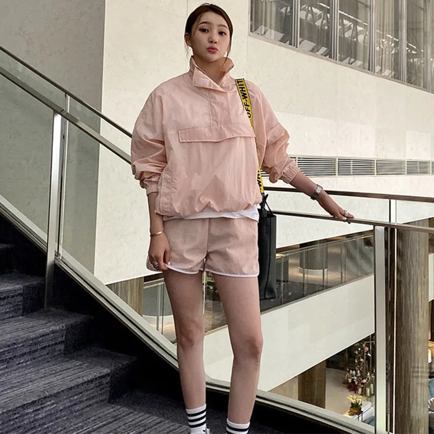 Women Tracksuits Two Piece Suits Spring Summer Sweatshirt + Sporting Shorts Outfit Solid Sets 210515