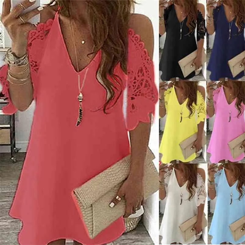 Vintage Sexy Moda Dres Summer Lace Color Casual Party V Neck Sling Sundress Plus Size Vestidos 210623