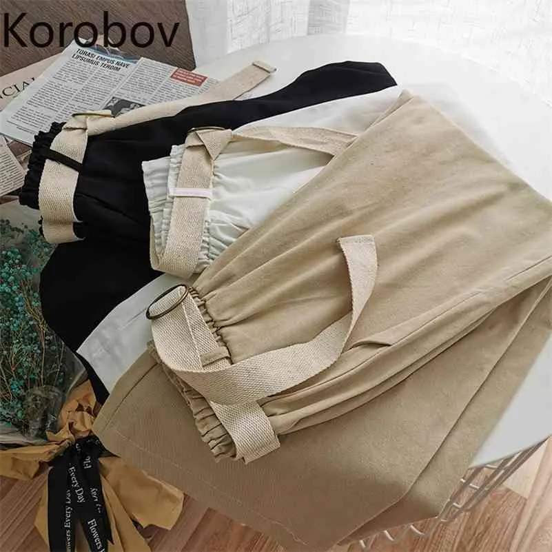 Korobov Summer NOUVEAU CHIC FEMMES CARGO PASSANTS CORRAN SOLID SOLID TAILLE SASHES PANTALONS CASSANT PANTAUX VINTAGE SOLID JOGGERS 210430