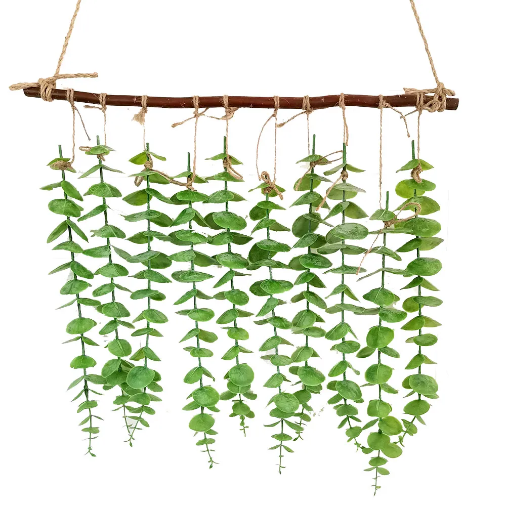 Konstgjorda plastplantor 10st eukalyptusblad med LED-ljus för hembröllopsvägg som hänger dekorationsbakgrundsunderkläder
