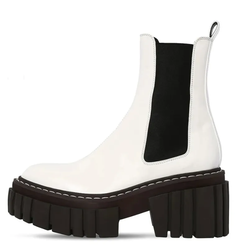 2021 stil fårskinn läder cowskin plattform ankel stövlar booties casual party klänning skor runda tå 6,5cm klackar blanda färg vit med svart storlek 34-43