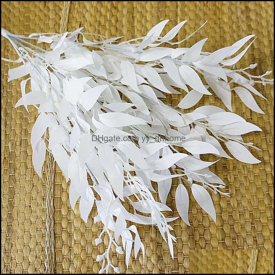 Decorative Flowers & Wreaths Artificial Willow Leaves Green White Fake Plants DIY Faux Bouquet Foliage For Home Wedding Forest Party