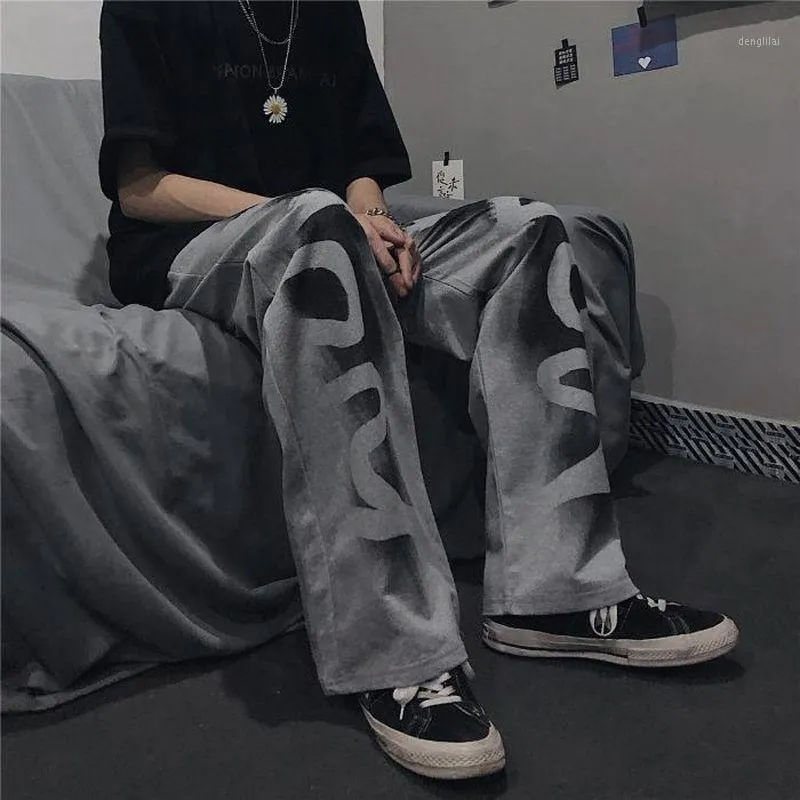 Men's Pants Summer Wide-leg Dark Black Yamamoto Personality Letter Printing Straight Loose Drape Handsome Couple Casual Trousers