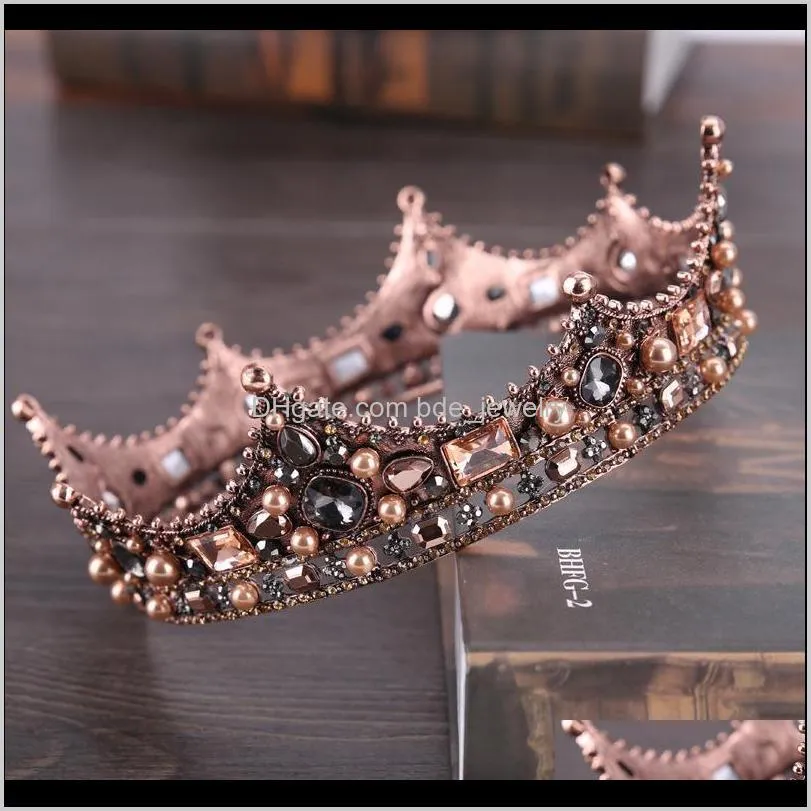 baroque style women queen crown vintage style girls pearl rhinestone crown wedding party bride tiaras fashion jewelry