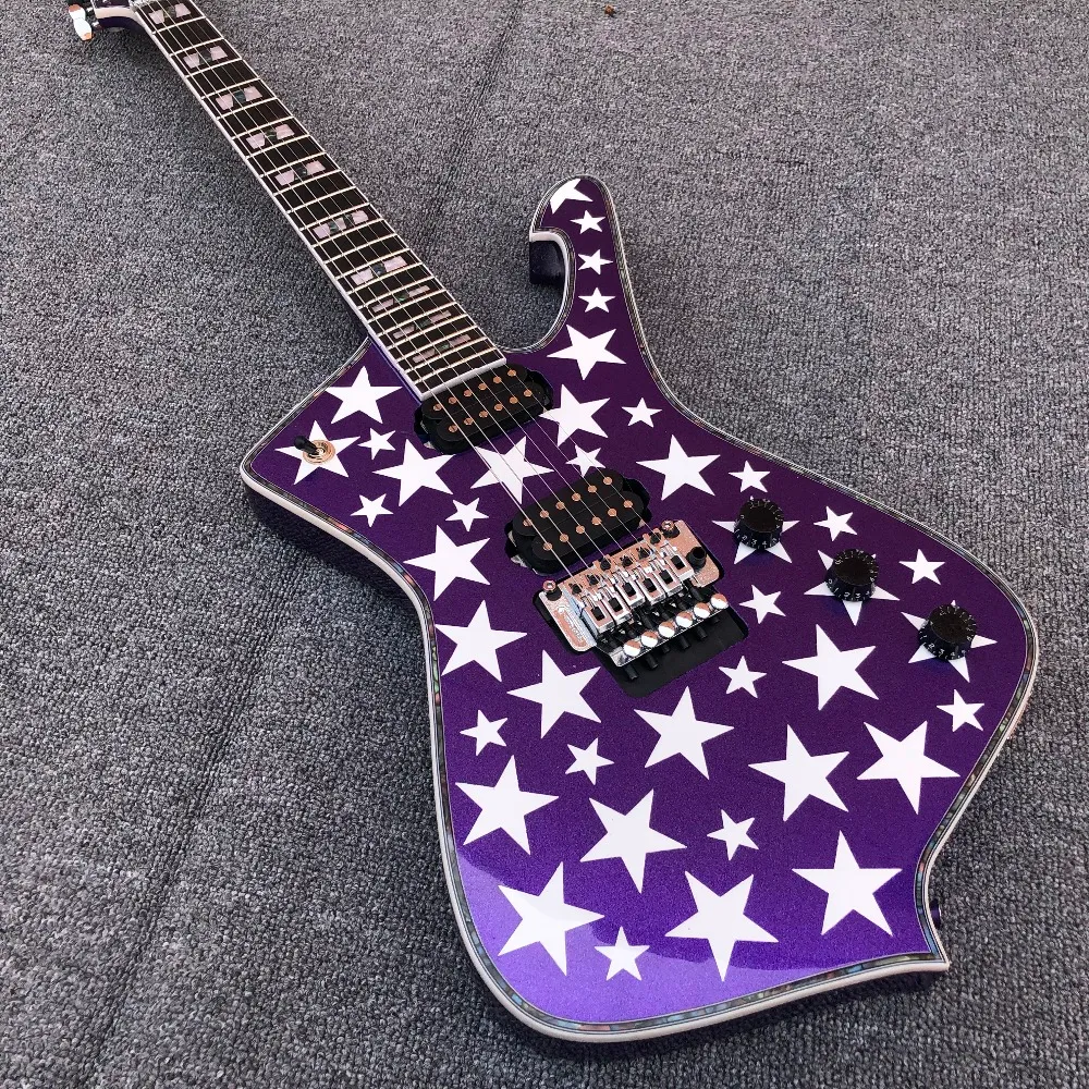 White Zombie Jay Yuenger ICJ100WZ Iceman Galactic Guitare électrique métallique violet/vert argenté, pont trémolo Floyd Rose, incrustation de bloc d'ormeau perle