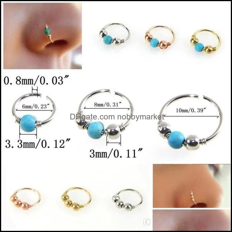 Stainless Steel Nose Ring Turquoise Nostril Hoop Nose Earring Piercing Jewelry